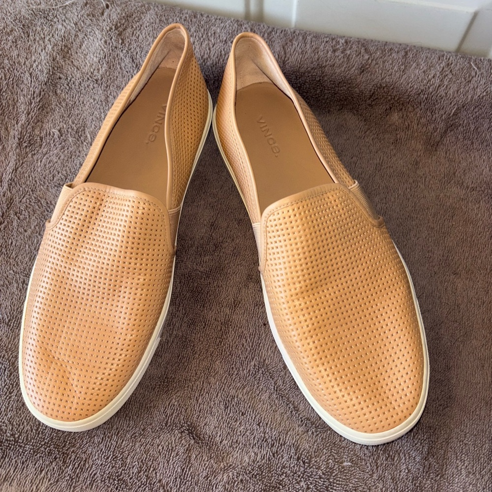 Vince tan perforated leather slip on shoes size 10